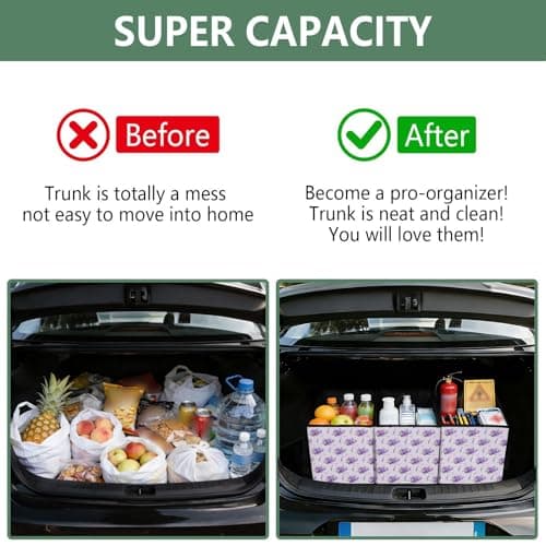 Grckit Car Trunk Organizer Purple Lavender Heavy Duty Collapsible Storage Tote Bag with Reinforced Handles for Shopping Travel Picnic — view 4