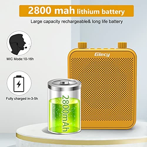 Giecy Portable Voice Amplifier with Headset Microphone 30W Rechargeable Battery 2800mAh Powerful Sound System for Teachers, Guides, Coaches, Presenters(Yellow) — view 3