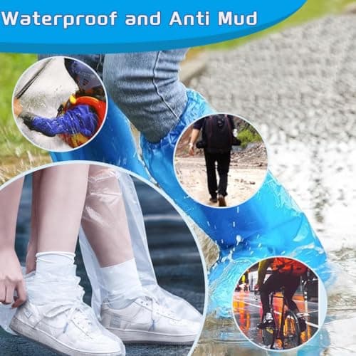 Disposable Shoe Covers 20 PCS,Thickened Waterproof Shoes and Boots Cover Plastic Long Rain Shoe Cover Clear Anti-Slip Overshoe for Women Men Water Boots Cover Rainy Day Use Cover (10 Pairs) — view 3