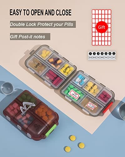 2 Pack Pill Case Portable Small 7-Day Weekly Travel Pill Organizer Portable Pocket Pill Box Dispenser for Purse Vitamin Fish Oil Compartments Container Medicine Box by Muchengbao — view 4