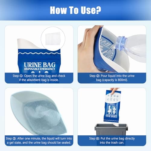 16 Pcs Urine Bags, 800ml Travel Potty, Unisex Urinal Bag, Portable Toilet — view 5