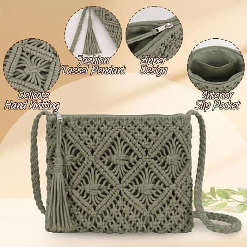 Sahunfri Straw Crossbody Bag for Women Bohemian Shoulder Bag Woven Crochet Purse For Summer Beach Travel Clutch Handbag (Green) — view 4