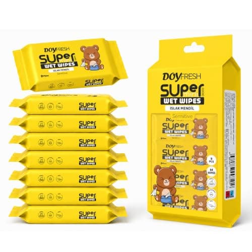 Big Dealz Super Mini Travel Wet Wipes, Sensitive, 8 Pack (64 Wipes), Yellow