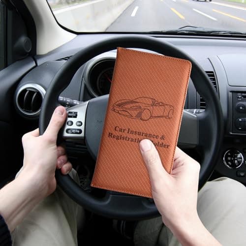 Car Registration and Insurance Holder,PU Leather Glove Box Organizer,Car Document Holder Organiser for Women Men,Registration Insurance Wallet,Driving Licence Holders for Travel Document (Brown) — view 5