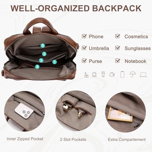 VASCHY Backpack for Women, Large Vegan Leather Rucksack with Wallet Set Convertible Handbag for Lady Guitar Strap — view 4