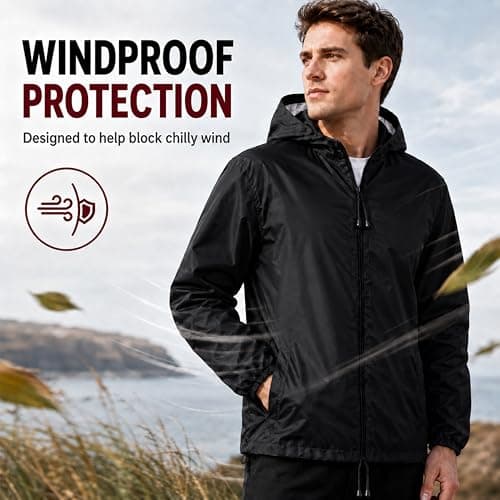 Heatwave Hooded Raincoat Kagools Jacket Unisex Adult Men and Women Water-Resistant Lightweight Ideal for Spring Summer & Travel, Black XL — view 5