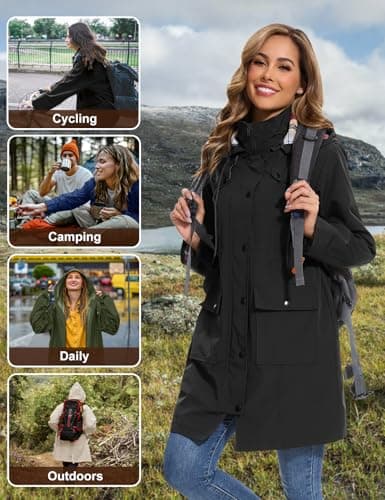 Tuopuda Womens Waterproof Jacket Long Raincoat with Hood for Hiking Travel — view 2