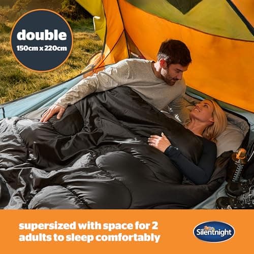 Silentnight SoftFill Adult Double Sleeping Bag - 3 Season Lightweight Soft Cosy Warm Mummy Sleeping Bag for Spring Summer Camping Hiking Outdoor Travel for Warm and Cold Weather - 190x30x150cm, Black — view 2