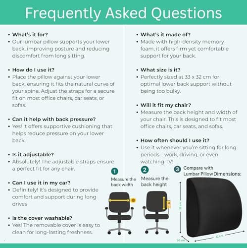 Lumbar Support Pillow - Ergonomic Memory Foam for Back Support and Pain Relief, Office Chair Cushion, Car Seat Cushion — view 6