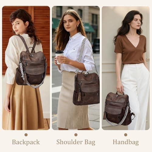 LEASOUL Rucksack Bag for Women, Vegan Leather Backpack Womens, Ladies Fashion Backpacks for Work University Travel Business — view 2