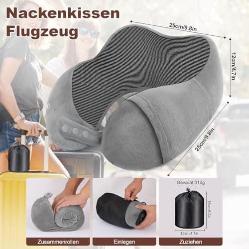 Nexellent Neck Pillow for Airplane, Travel Pillow, Memory Foam neck pillow for travel – Complete Set with Sleep Mask, Earplugs, and Carrying Bag. — view 2