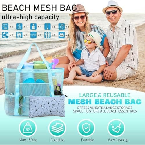 WSXQAZ Mesh Beach Bag for Men and Women, Lightweight Large Tote Bag, Beach Tote Bagg, Pool Bags, Foldable Waterproof and Sandproof Mesh Handbag For Gym School Shopping Travel Daily Use — view 6