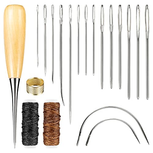Realure 20pcs Leather Repair Kit, Heavy-Duty Upholstery Sewing Set with Awl, Stainless Steel Needles & Waxed Thread for Sofa, Shoe & Car Seat Repair