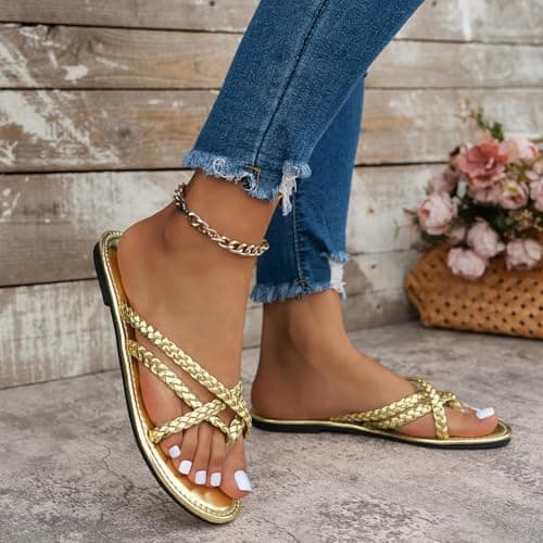 Flat Sandals Ladies Sandals Womens Cross Strappy Open Toe Sandal Elastic Strap Hiking Sandal Casual Travel Breathable Flip Flop Womens Wide Fit Slippers Ladies Summer Beach Shoes — view 3