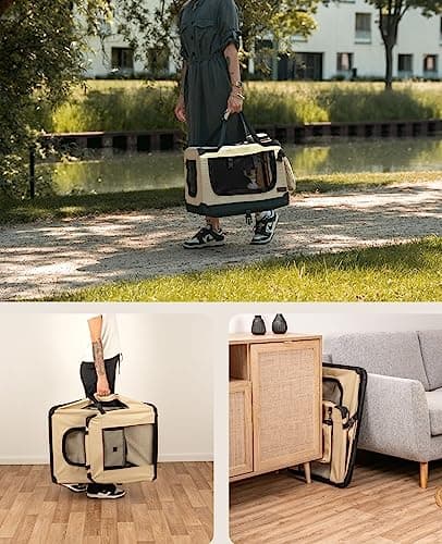 lionto Foldable Dog Crate for Travel and Car, 60 x 42 x 44 cm, Beige — view 3
