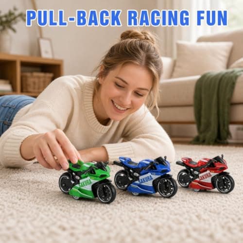 RJFUJP 3Pcs Toy Motorbike, Motorbike Toy, Three Motorcycle Models with Pull-Back Action, Hand-Eye Coordination Development, Display Decoration for Collectors, Compact Travel Entertainment, Gift — view 4