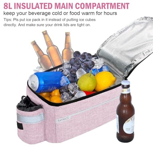 RAYMACE Bike Rear Rack Bag with Tail Light, Bike Truck Cooler Bag for Warm or Cold Items, Pink, 12.5 x 6.3 x 6.3 inches, Fashion — view 2