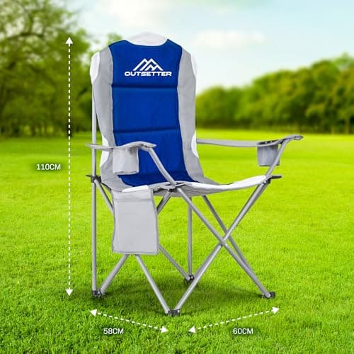 2 Pack Camping Chair,Premium Padded Folding Camping Chair, Outdoor Seats with High Back & Cup Holder & Side Pockets,Waterproof Chair 120kg Weight Capacity for Garden Picnic Beach Directors(Blue) — view 2