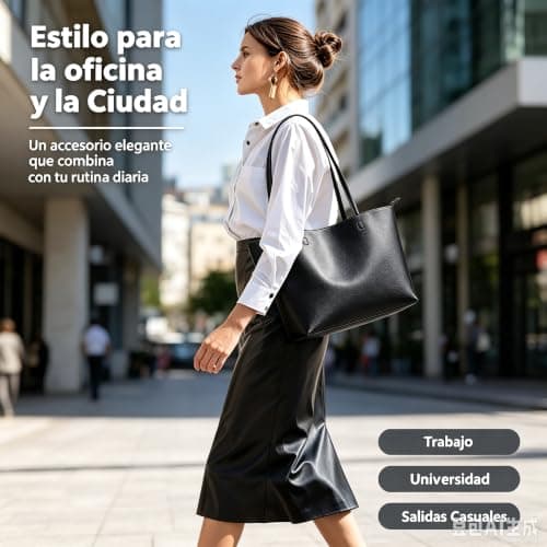 KALIDI Tote Bag Handbags for Women Large with Zip PU Leather School,Work — view 2