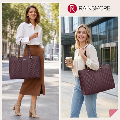 RAINSMORE Laptop Handbags for Women 15.6 Inch Ladies Work Bags with Compartments, PU Leather Laptop Tote Bag Waterproof Large Handbag Shoulder Bag for School Office Business — view 2