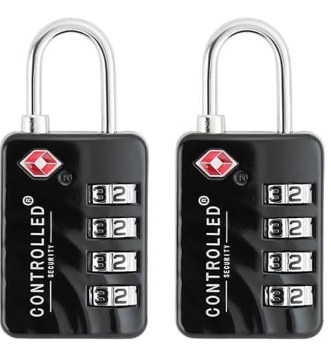 Controlled Security TSA Approved Luggage Locks - Pack of 2 - Black 4 Digit Combination Locks for Luggage, Backpacks & Lockers