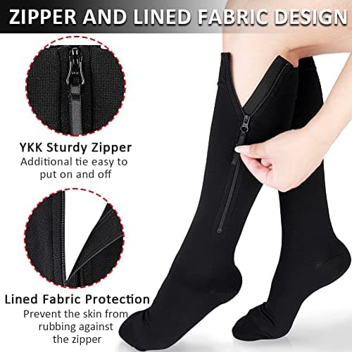 Ailaka 15-20 mmHg Zipper Compression Socks for Women Men, Closed Toe — view 3