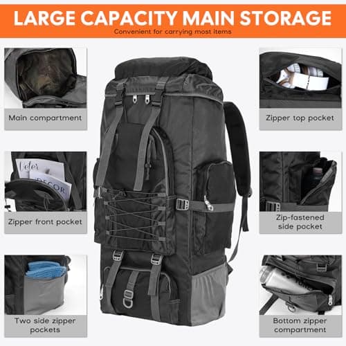 Coikes Hiking Backpack 90L Large Camping Rucksack Foldable Camping Backpack for Men Women Waterproof Hiking Rucksack Daypack Travel Bag for Trekking Mountaineer Climbing Walking Outdoor Sports — view 3