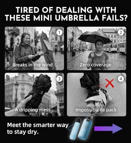 LILAC Mini Compact Folding Umbrella, Travel Pocket Rain Sun UPF 100+ UV — view 3
