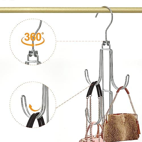 Baoswi 1 Pack Purse Hanger Closet Organisers Storage, 4-Tier Hanging Bag Holder, Silver Metal Handbag Storage Hook Backpack Rack Space Saving Hanger — view 3