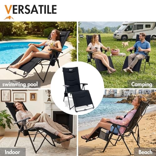 Portal Reclining Camping Chair Garden Chairs Sun Lounger Bundle-Fold Zero Gravity Chairs Heavy Duty 180kg Support Deck Chair with Leg Rest Adjustable Lounge Chair for Outdoor Patio Beach Indoor — view 2