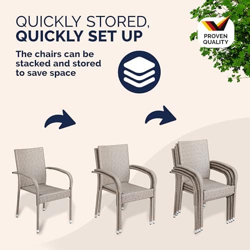 CASARIA® Garden Chairs Set of 4, Stackable Rattan Outdoor Dining Chairs — view 6