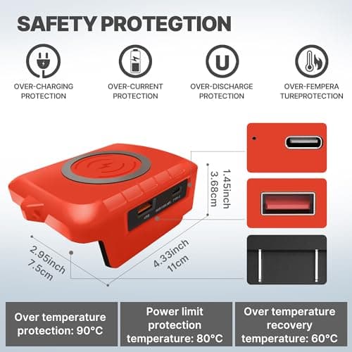 Wireless Phone Charger for Milwaukee 18V Battery,Battery Adapter with USB and Type-C Output, for Camping Travel,Outdoor Working (Wireless Charger for Milwaukee 18V) — view 4