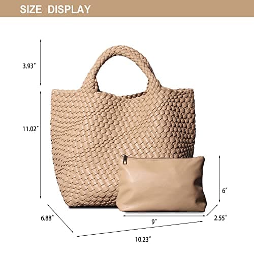 Dyalsa Women Woven Tote Bag, Vegan Leather Handbag Large Summer Beach Bag and Purse Retro Handmade Travel Shoulder Bag (Apricot) — view 5