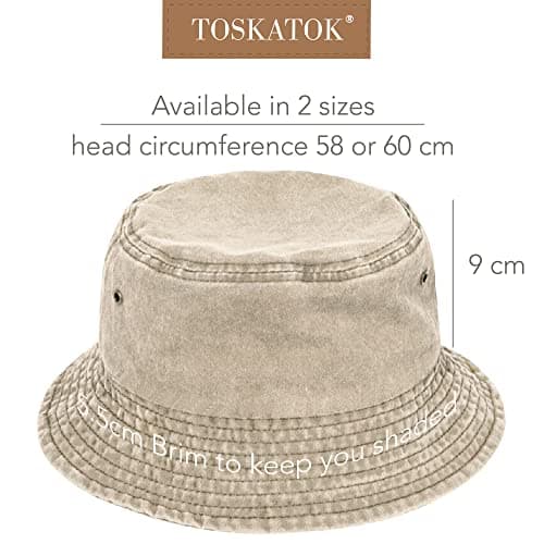 TOSKATOK Pure Washed Cotton Bucket hat UV Sun Protection Breathable Beach Holiday Travel Hat-STONE-60 — view 4