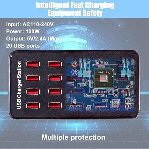 Gcidto 20-Port 100W High-Power Multi-USB Station, Smart Multi-Port Charger for Fast Charging of Smartphones, Tablets, and USB Devices.(20 port-black) — view 4