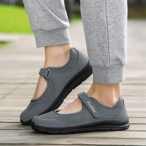Kimily-UK Comfortable Women Shoes Outdoor Flying Woven Sport Shoes Breathable Flat Bottom Sneakers Rocking Work Shoes Girlfriend and Family Birthday Gift Dark Gray — view 5