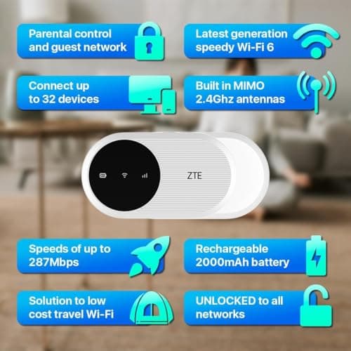 ZTE U10, Wi-FI 6/4G LTE Mobile Wi-FI, Portable Access Point Unlocked Low Cost Connects to 32 Devices, 2000mAh Battery, Built-in Antenna for Improved Speeds, — view 4