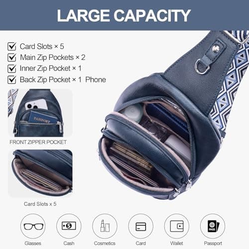 Lexiyat Anti Theft Crossbody Bags for Women Travel Chest Sling Bag Leather Handbags Fanny Pack Blue — view 4
