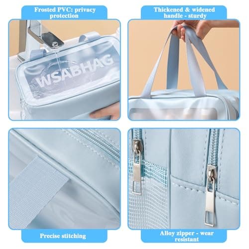 2 PCS Clear Toiletry Bag, Wet Dry Separation Wash Bag, Clear Ttravel Toiletries Bag, Waterproof Large Capacity Shower Bag, PU Makeup Bag with Handles for Women Girls — view 4