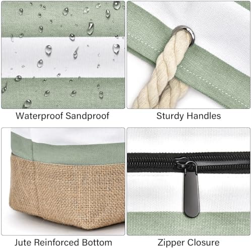 oscaurt Large Beach Bag for Women Waterproof Beach Tote Bag with Zip Holiday Essentials for Women Travel Canvas Shoulder Summer Essentials Pool Shopping — view 5