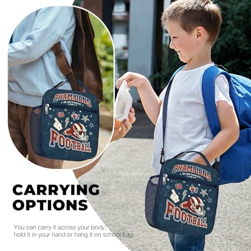 Clastyle Hero Insulated Kids Lunch Bag Large Thermal Cooler Bag for Boy Picnic School Lunch Box Tote,Blue Rugby — view 2