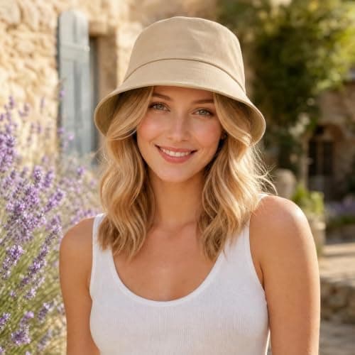 Geukmun Bucket Hat Unisex Cotton Sun Protection Summer Beach Outdoor Fishing Travel Hat UV Packable Khaki — view 3