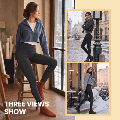 TNNZEET 2 Pack Thermal Leggings Women UK High Waisted Fleece Lined Pants — view 2