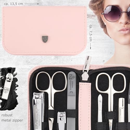 3 Swords Germany - brand quality 8 piece manicure pedicure grooming kit set in light pink fashion leather case in gift box - Made by 3 Swords — view 5