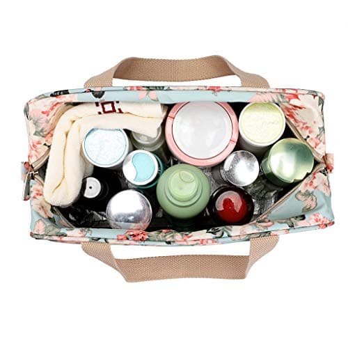 IGNPION Woman Large Travel Toiletry Bag Waterproof Wash Bag Make up Organizer Bag Cosmetic Bag Swimming Gym Bag (Light Blue Flower) — view 3