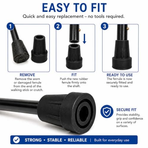Quantum Leap 22mm Walking Stick Ferrules & Crutch Rubber Tips, Black, Pack of 2 — view 6
