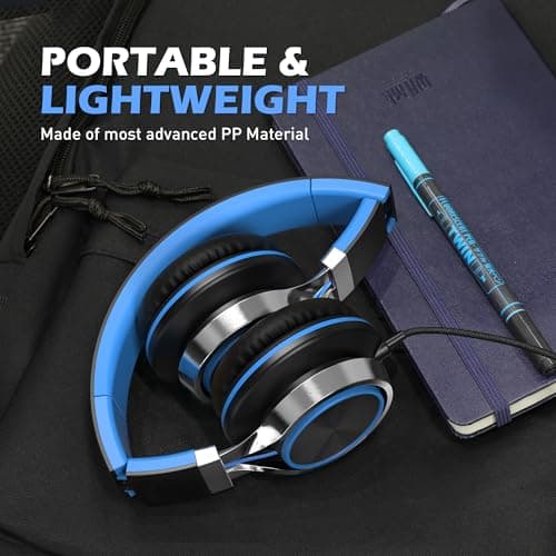 Ailihen C8 Headphones Wired with Mic, Foldable and Adjustable, Black Blue — view 6