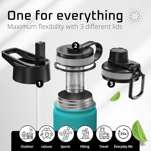 ACTIVE FLASK Water Bottle Stainless Steel + Straw (3 Lids): 1L 700ml 500ml — view 2