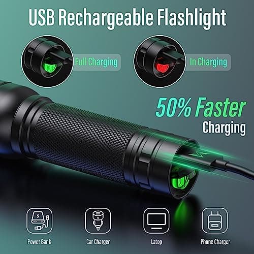 LED Torch Rechargeable 2 Pack, 2000LM Super Bright Adjustable Focus Torches — view 2