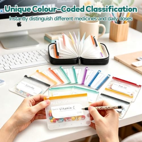 Waterproof Pill Organiser Pouch Set, 14 Colour Coded Storage for Travel — view 4